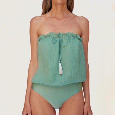 Hanne Bloch Hanne Bloch Square Silk Bandeau badedragt malachite green grøn 1