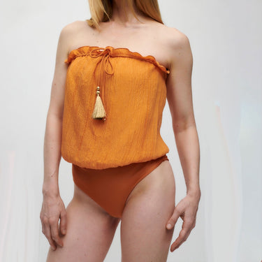 Hanne Bloch Hanne Bloch Square Silk Bandeau badedragt tomato cream 1