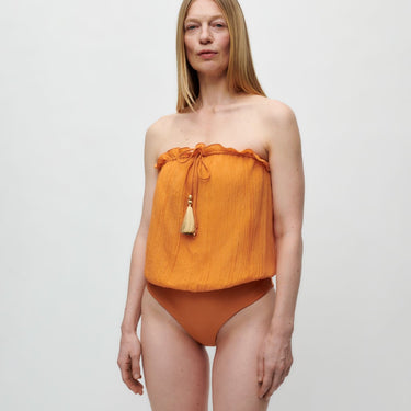 Hanne Bloch Hanne Bloch Square Silk Bandeau badedragt tomato cream 4