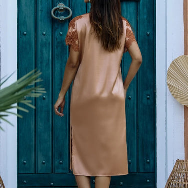 Marjolaine Tamara natkjole kort ærme silke the/caramel Beige 3