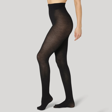 DEAR DENIER Svea Merino Rib uld strømpebukser black Sort 1