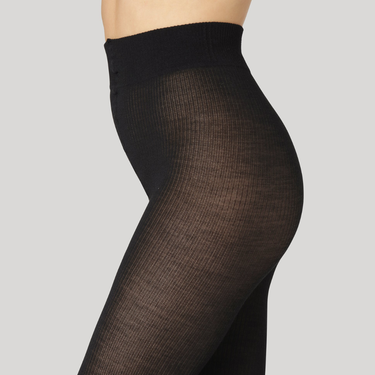 DEAR DENIER Svea Merino Rib uld strømpebukser black Sort 2