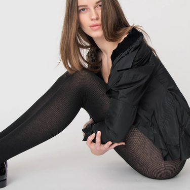 DEAR DENIER Svea Merino Rib uld strømpebukser black Sort 3