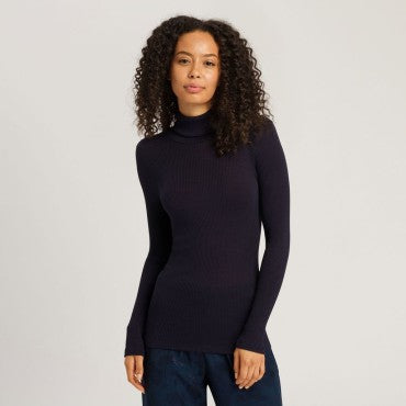 Hanro Ellis T-Shirt med rullekrave uld deep navy BlÄ 1