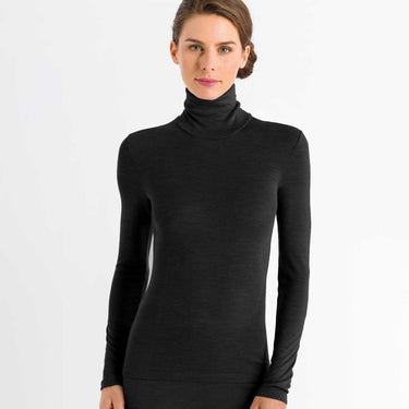 Hanro Woolen Silk T-Shirt med rullekrave black Sort 1