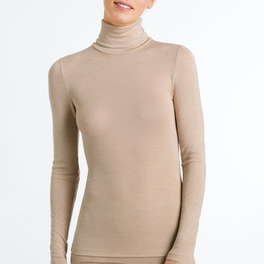 Hanro Woolen Silk T-Shirt med rullekrave sisal Beige 1