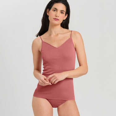 Hanro Cotton Seamless spaghetti top bomuld V-udskæring sweet pepper Lyserød 1