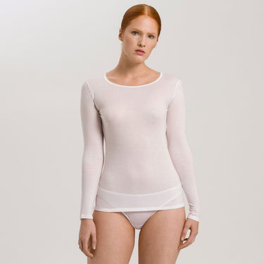 Hanro NY Ultralight T-Shirt langt ĂŠrme bomuld white Hvid 1