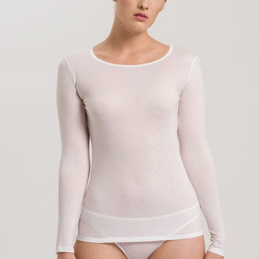 Hanro NY Ultralight T-Shirt langt ĂŠrme bomuld white Hvid 2