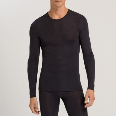 Hanro Woolen Silk herre-T-Shirt langt ærme anthracite Grå 1