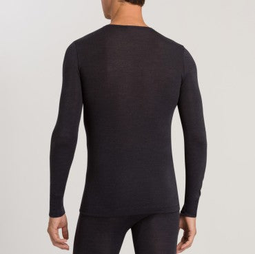 Hanro Woolen Silk herre-T-Shirt langt ærme anthracite Grå 2