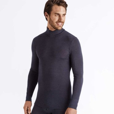 Hanro Woolen Silk herre-T-Shirt rullekrave anthracite Grå 1