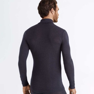 Hanro Woolen Silk herre-T-Shirt rullekrave anthracite Grå 2