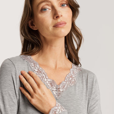Hanro Natural Elegance natkjole 100 cm med lange ærmer grey melange Grå 4