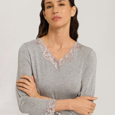 Hanro Natural Elegance natkjole langt ærme 100 cm grey melange Grå 3