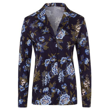 Hanro Zahra natskjorte langt ærme flower print Blå 4