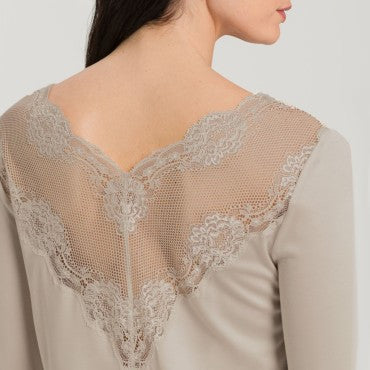 Hanro Lovis natkjole langt ærme 100 cm pumice Beige 4