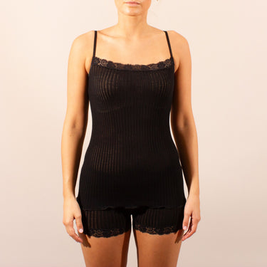 Operatino spaghetti top uld/silke med Pizzo blonde