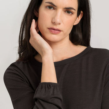 Hanro Woolen Sleep natkjole langt ærme 100 cm raku melange Brun 4