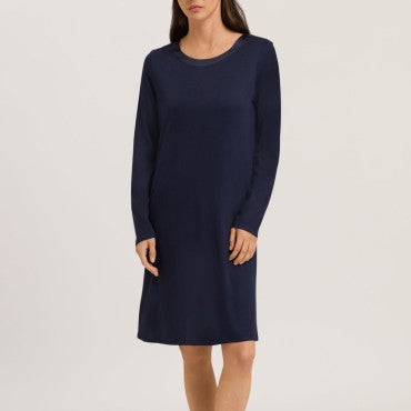 Hanro Grand Central natkjole langt ærme 100 cm deep navy Blå 1