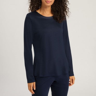 Hanro Grand Central Pyjamasbluse langt ærme deep navy Blå 1