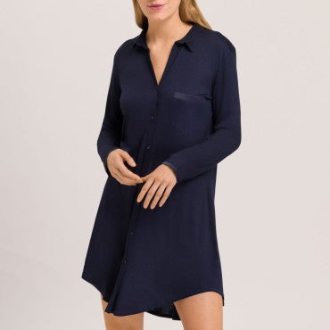 Hanro Grand Central natkjole langt ærme 90 cm deep navy Blå 1
