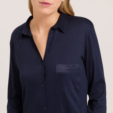 Hanro Grand Central natkjole langt ærme 90 cm deep navy Blå 4