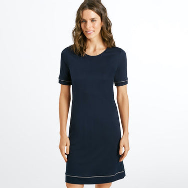 Hanro Natural Comfort natkjole kort ærme 90 cm deep navy Blå 1