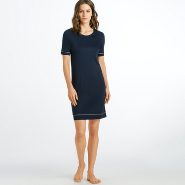 Hanro Natural Comfort natkjole kort ærme 90 cm deep navy Blå 3