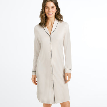 Hanro Natural Comfort natkjole langt ærme 100 cm almond Beige 1