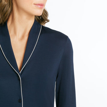 Hanro Natural Comfort natkjole langt ærme 100 cm deep navy Blå 4