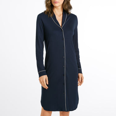 Hanro Natural Comfort natkjole langt ærme 100 cm deep navy Blå 2