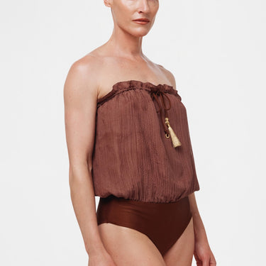 Hanne Bloch Hanne Bloch Square Silk Bandeau badedragt brown Brun 2