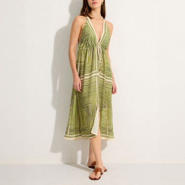 Labyrint strandtøj lang kjole med bånd under barm