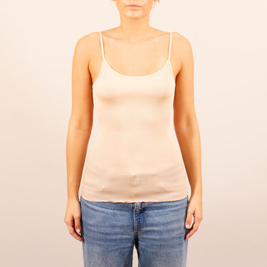 Lana Seta spaghetti top uld/silke rib satin kant