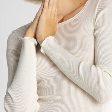 Lana Seta T-Shirt rund hals uld/silke rib ivory