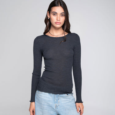 Lana Seta T-Shirt rund hals uld/silke rib ardesia