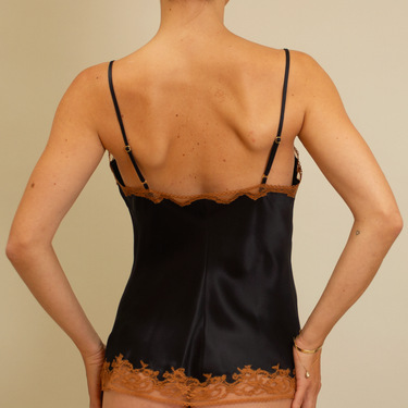 Marjolaine Vanna silke camisole med blonde noir/cannelle Sort 2