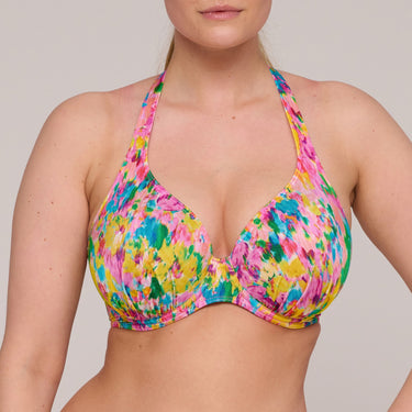 PrimaDonna Swim Ubud bikinitop med bøjle vatteret dybt V sun glow Blomster print gul pink 2