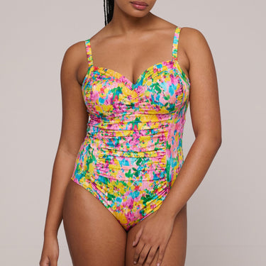 PrimaDonna Swim Ubud badedragt let shaping sun glow Blomster print gul pink 1