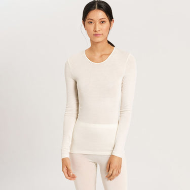 Hanro Woolen Silk T-shirt langt ærme rund hals cygne Hvid 1