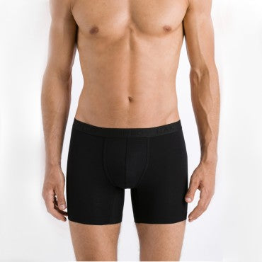 Hanro Cotton Essentials long boxer herre-shorts all black Sort 1