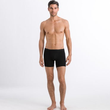 Hanro Cotton Essentials long boxer herre-shorts all black Sort 3
