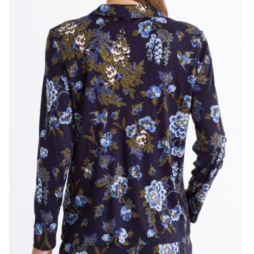 Hanro Zahra natskjorte langt ærme flower print Blå 2