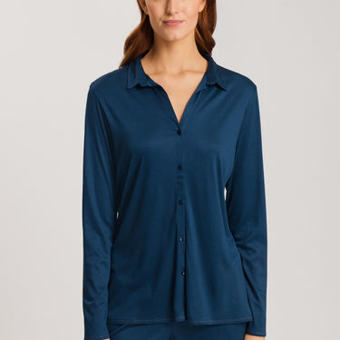 Hanro Grand Central pyjamasskjorte jersey mystic blue Blå 1